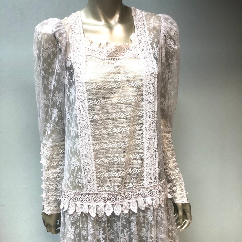 Jessica McClintock Edwardian Lace Sheer Dress